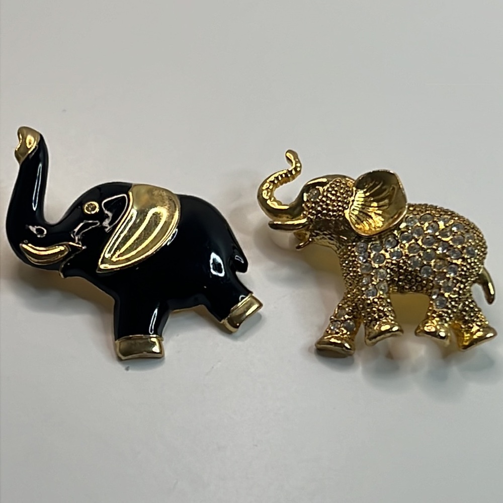 Two Vintage Elephant Brooches One Signed New View